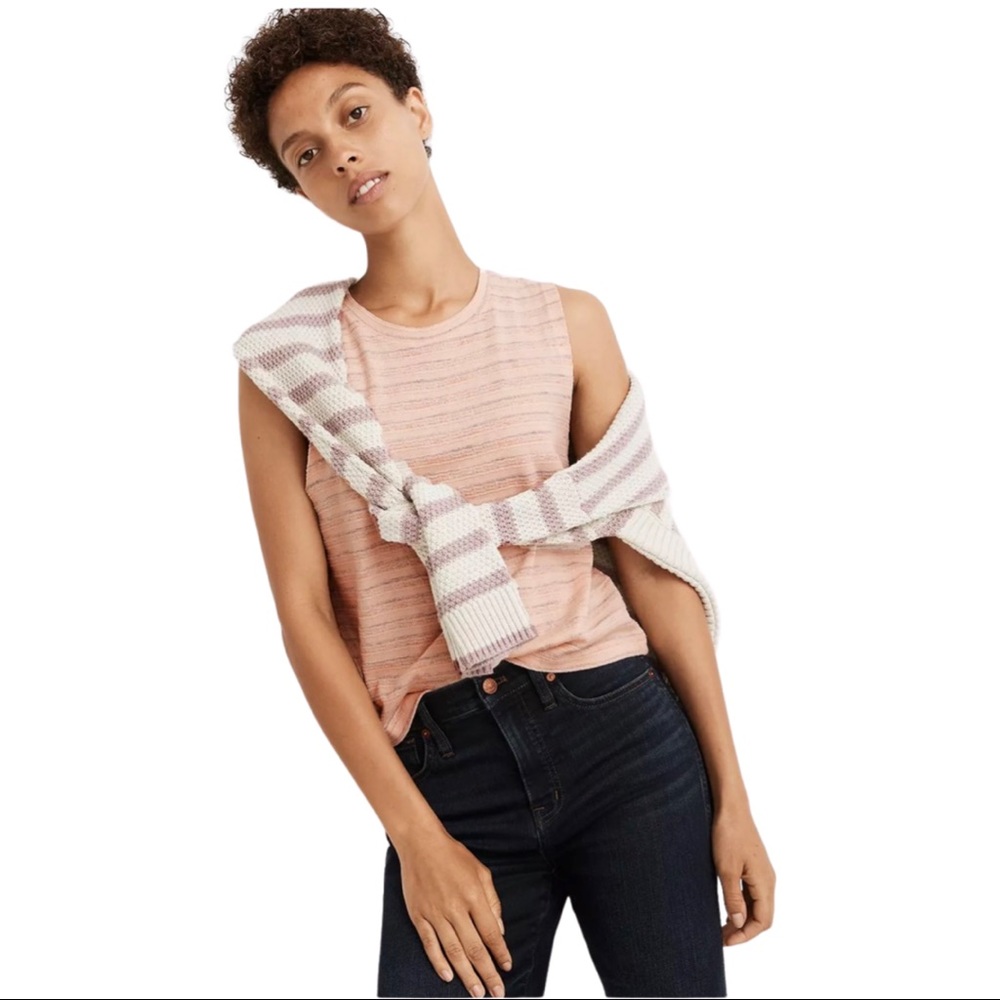 Madewell Raw-Edged Hangout Muscle Tank in Textured Stripe